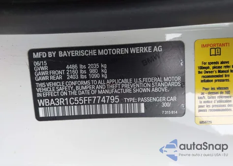 2015 BMW 435I из США, поврежденный, VIN WBA3R1C55FF774795